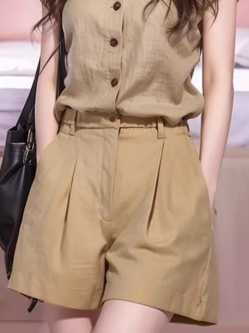 高级感亚麻时尚套装女2025夏季新款小个
