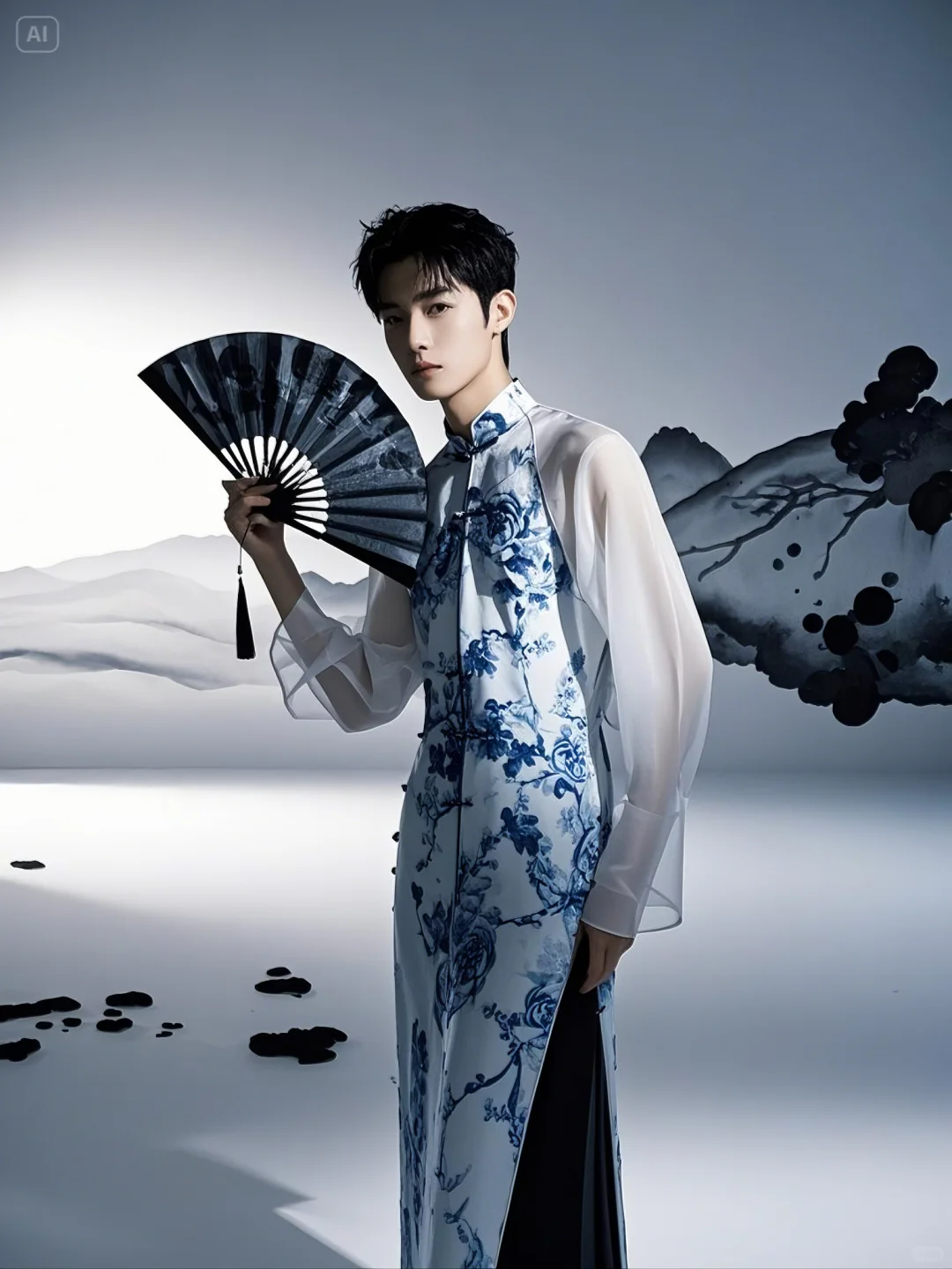 男生青花旗袍