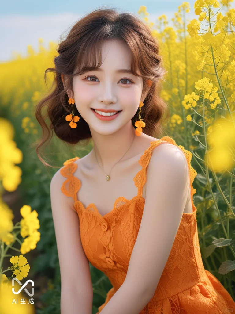 AI生成AI女生橘色花海写真