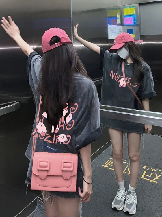 🔥甜酷短袖复古T恤女设计感小众！