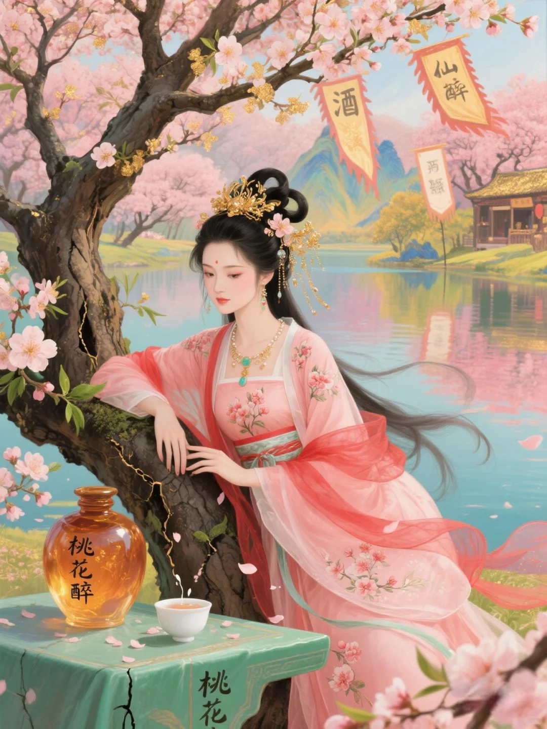 桃花仙人种桃树，又摘桃花换酒钱