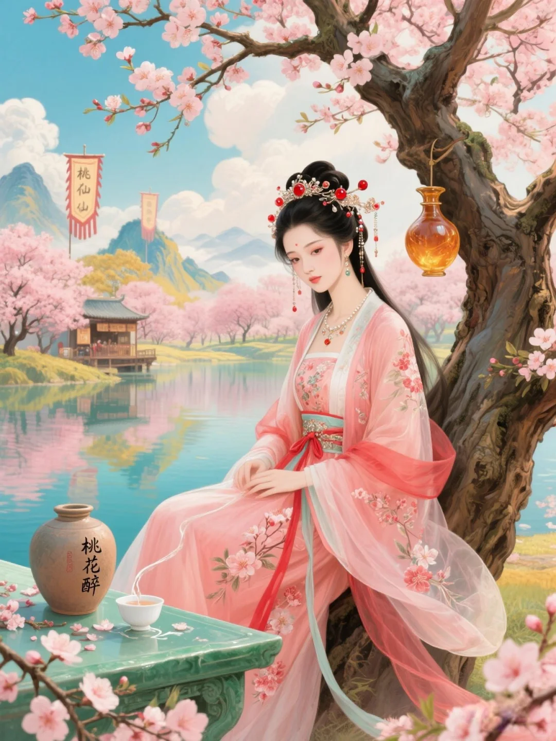 桃花仙人种桃树，又摘桃花换酒钱