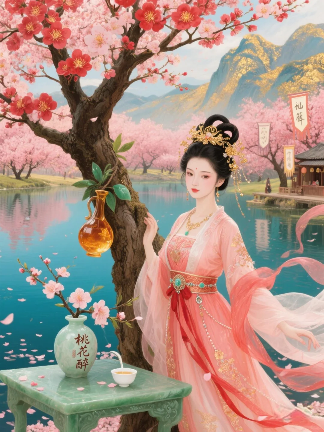 桃花仙人种桃树，又摘桃花换酒钱