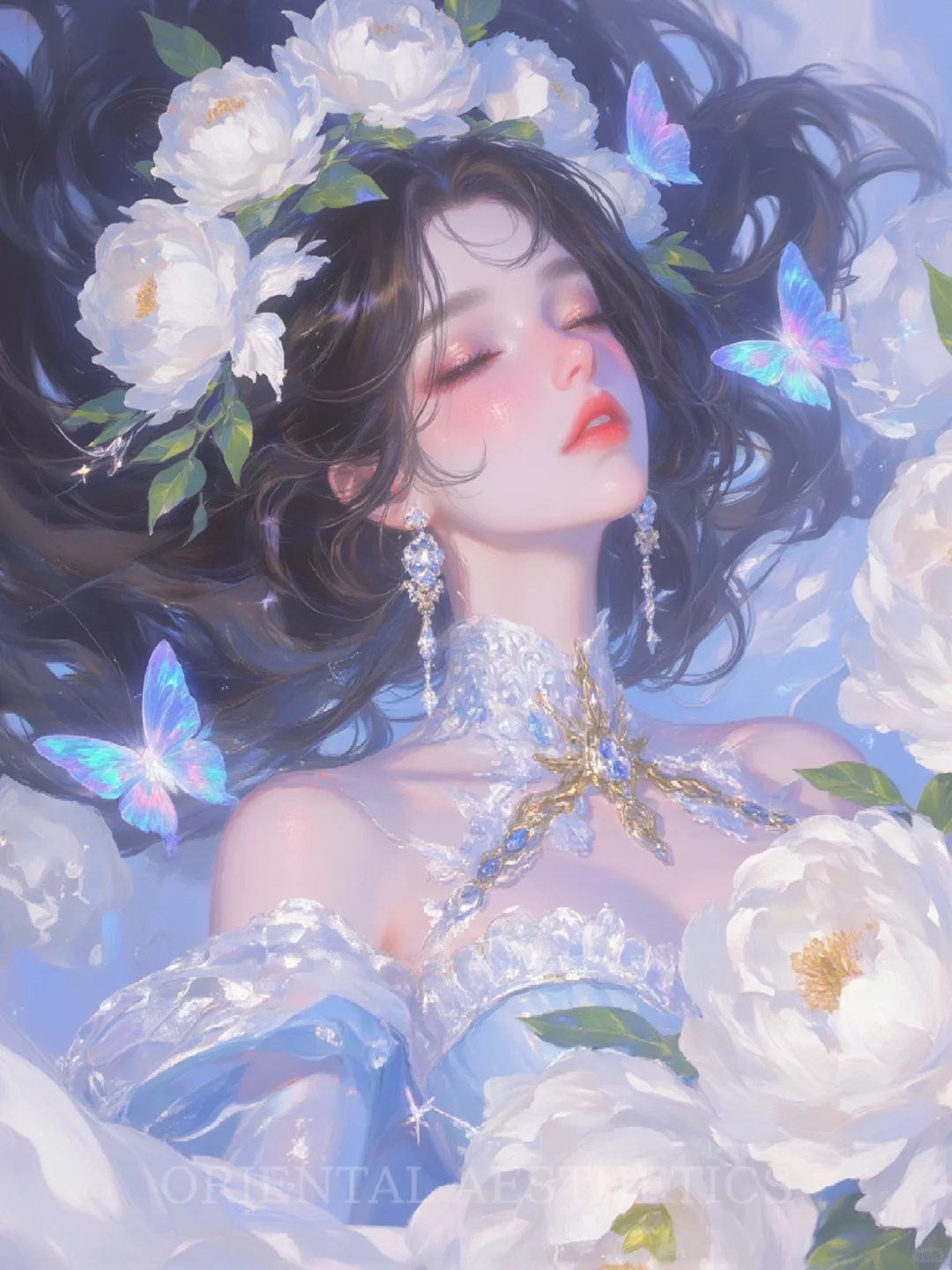 静卧于繁花间的少女丨被这唯美画面美到~