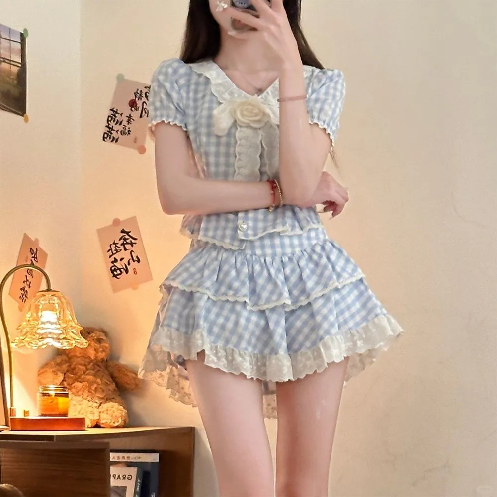 海盐苏打蓝格校供感学院风清新初春显瘦制服