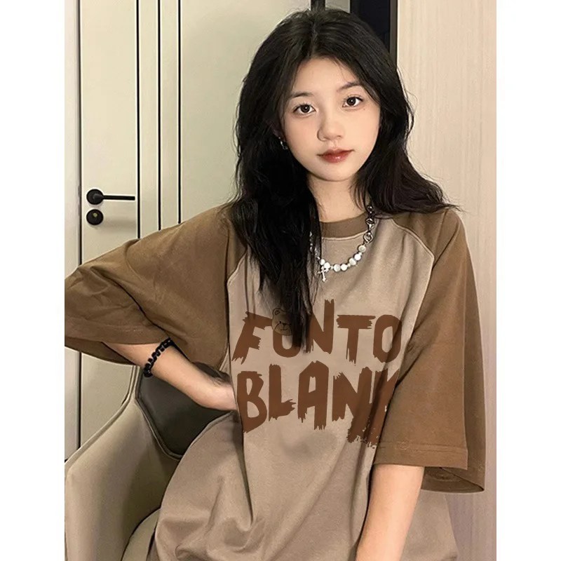 插肩袖t恤女大码oversize美式复古