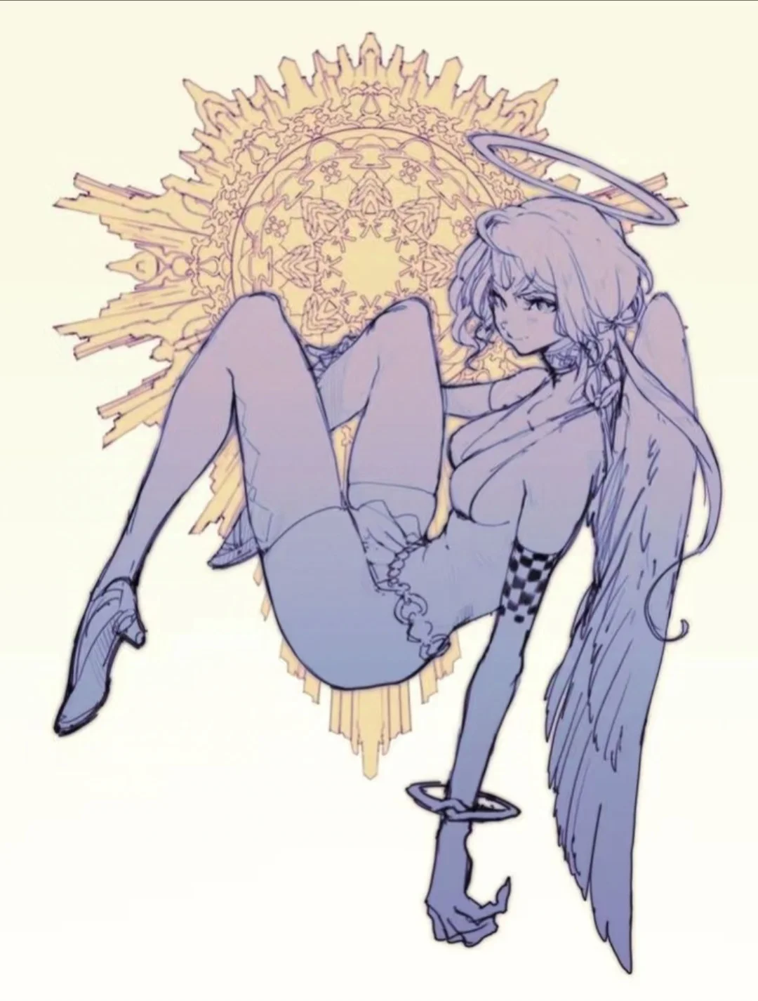 绘画素材丨超稀有天使与恶魔线稿
