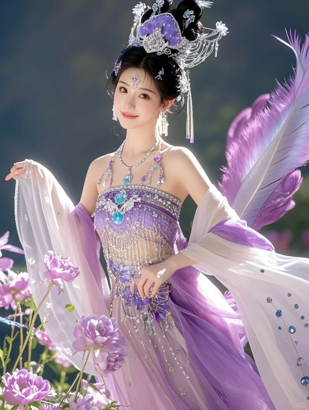 粉紫色衣衫的孔雀公主，风华绝代，美若天仙