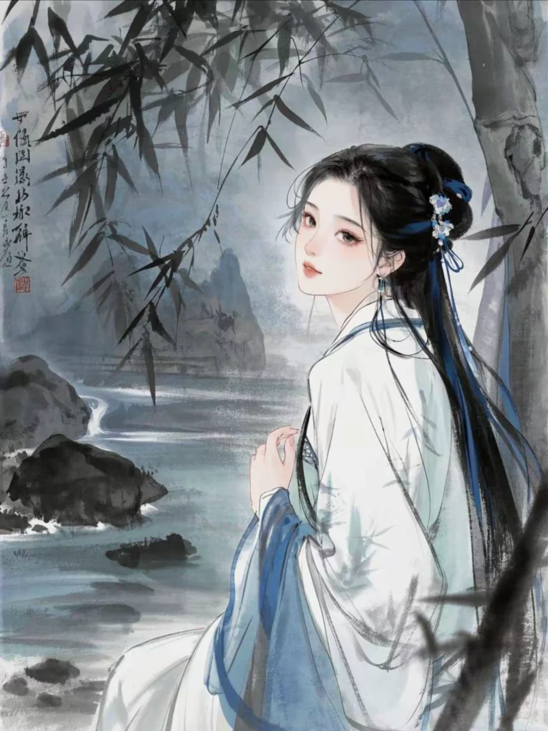 竹间佳人，温婉如画