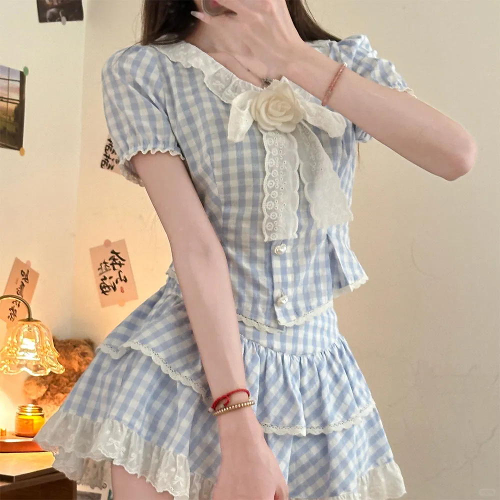 海盐苏打蓝格校供感学院风清新初春显瘦制服