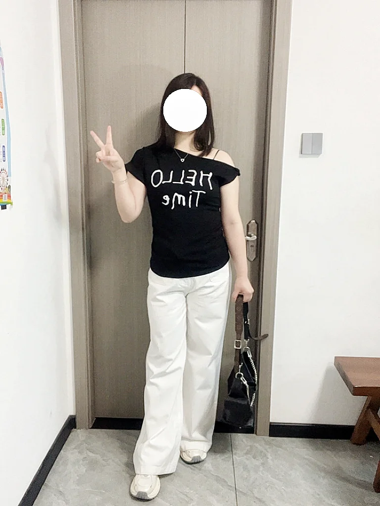 135斤！！微胖姐妹还是适合露肩t别太显瘦了