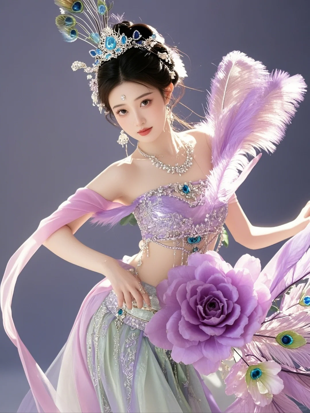 粉紫色衣衫的孔雀公主，风华绝代，美若天仙