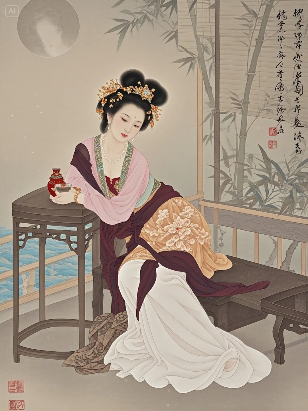 娇容似月凝霜华，情思悠悠寄天涯。