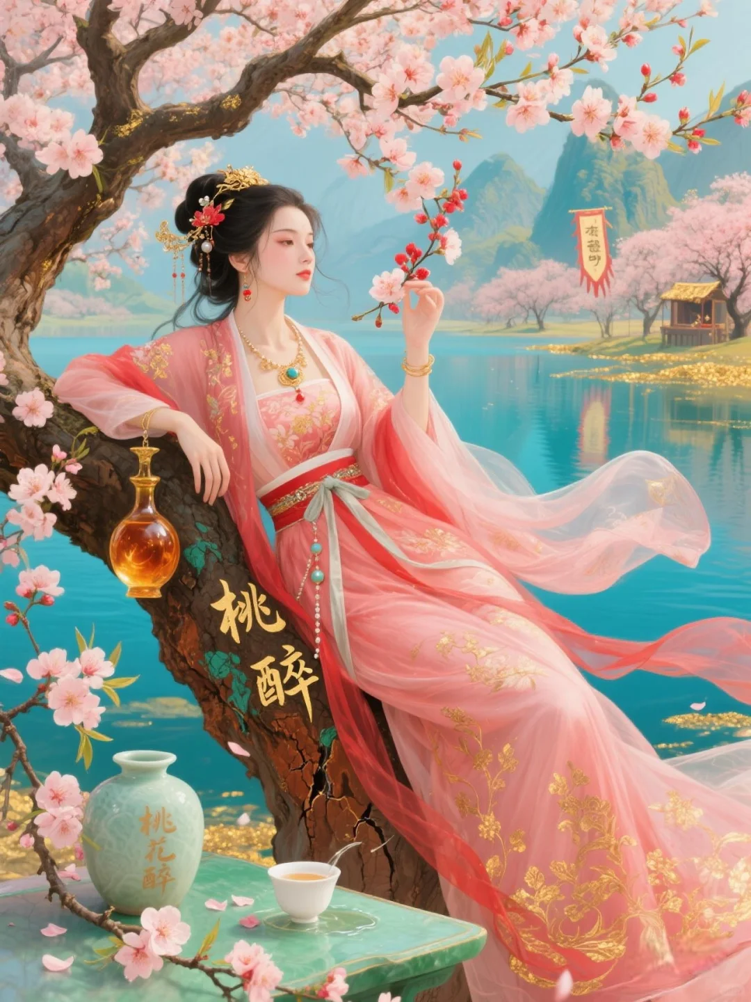 桃花仙人种桃树，又摘桃花换酒钱