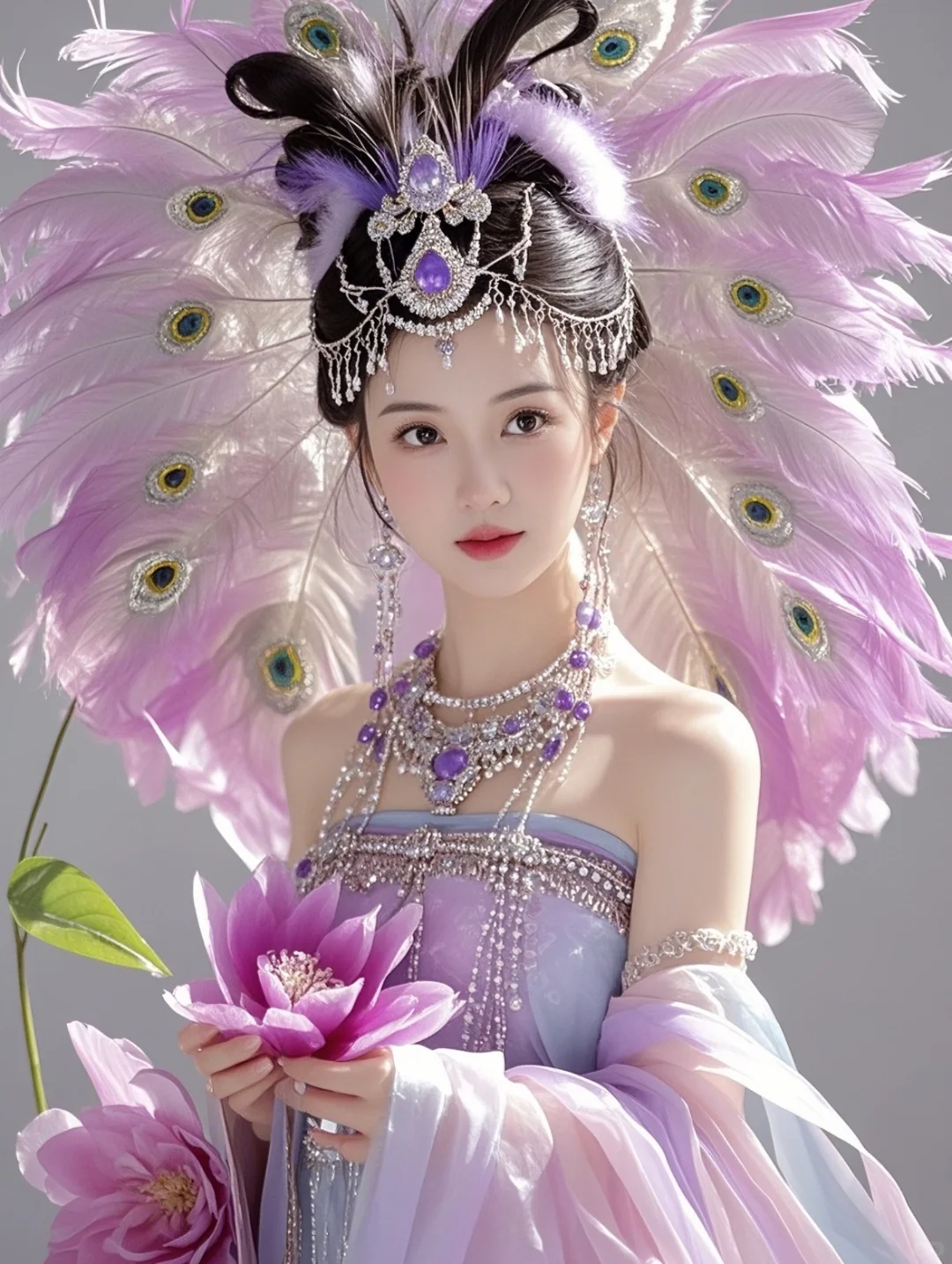 粉紫色衣衫的孔雀公主，风华绝代，美若天仙