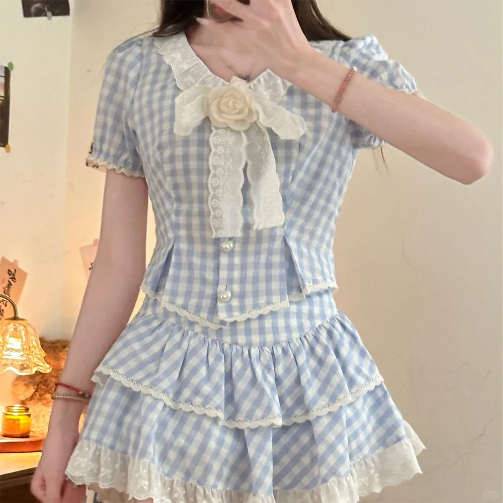 海盐苏打蓝格校供感学院风清新初春显瘦制服