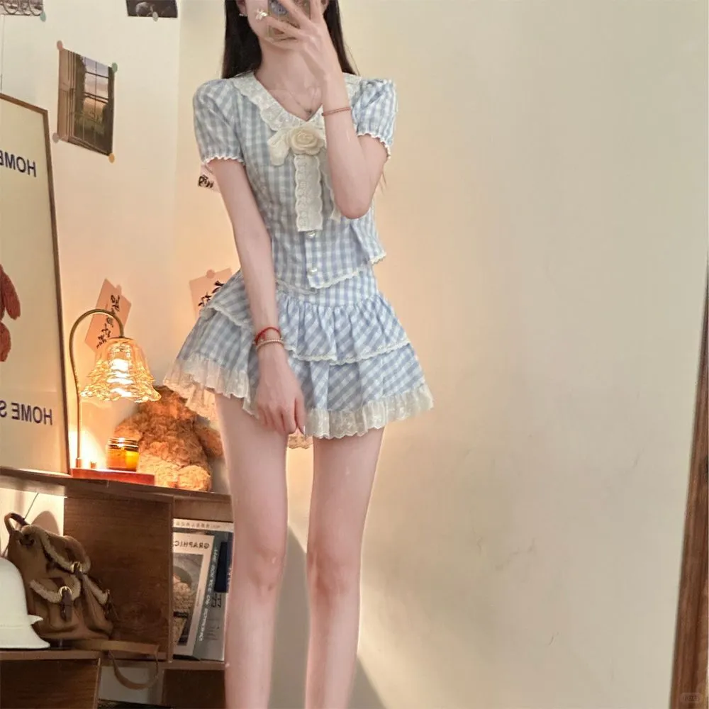 海盐苏打蓝格校供感学院风清新初春显瘦制服