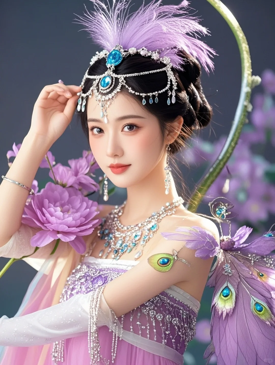 粉紫色衣衫的孔雀公主，风华绝代，美若天仙