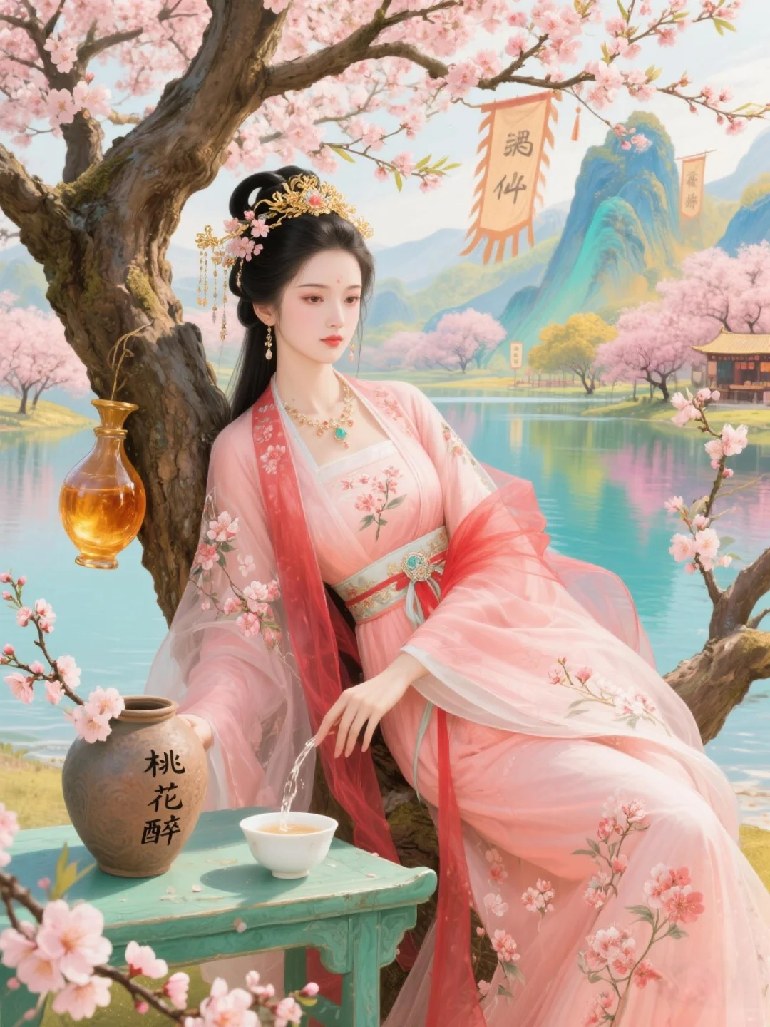 桃花仙人种桃树，又摘桃花换酒钱