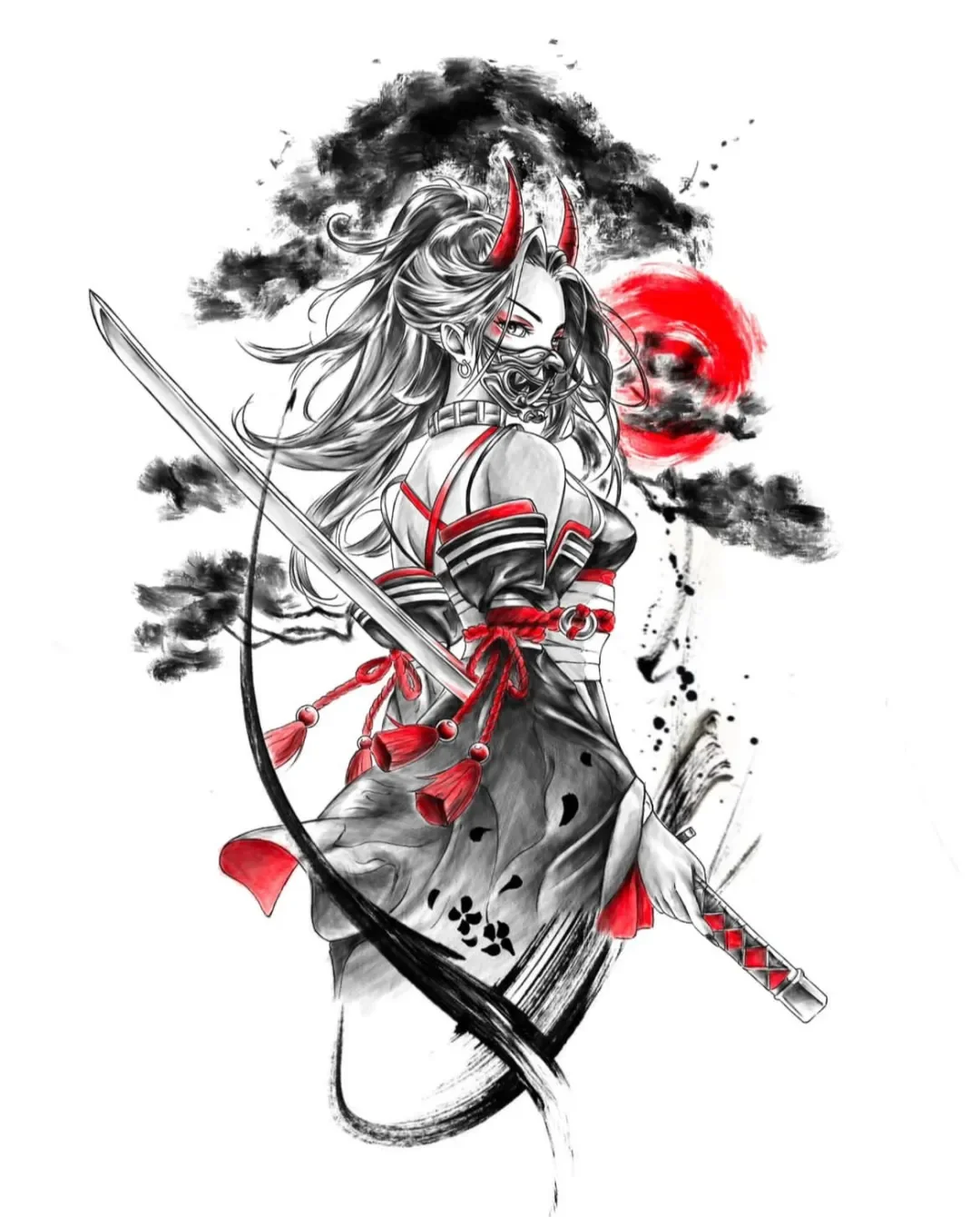 女生唯美插画纹身手稿｜适合手臂&小腿图案