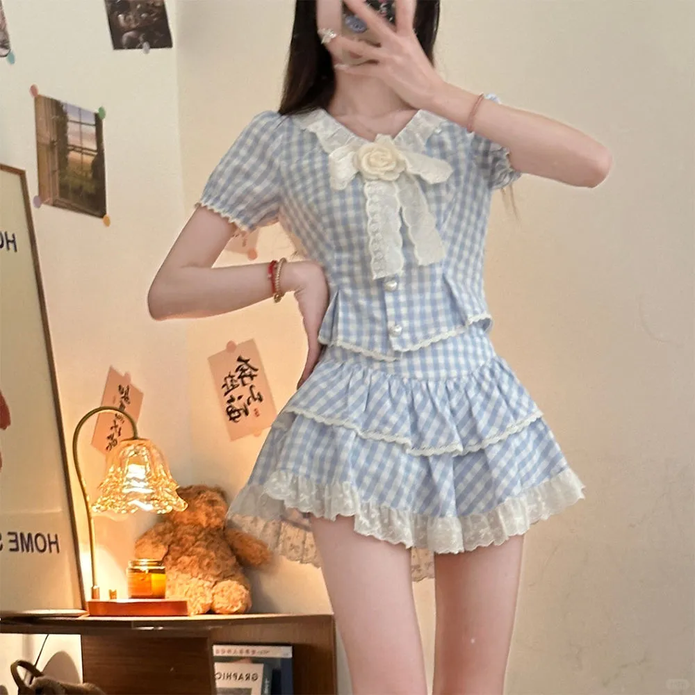 海盐苏打蓝格校供感学院风清新初春显瘦制服