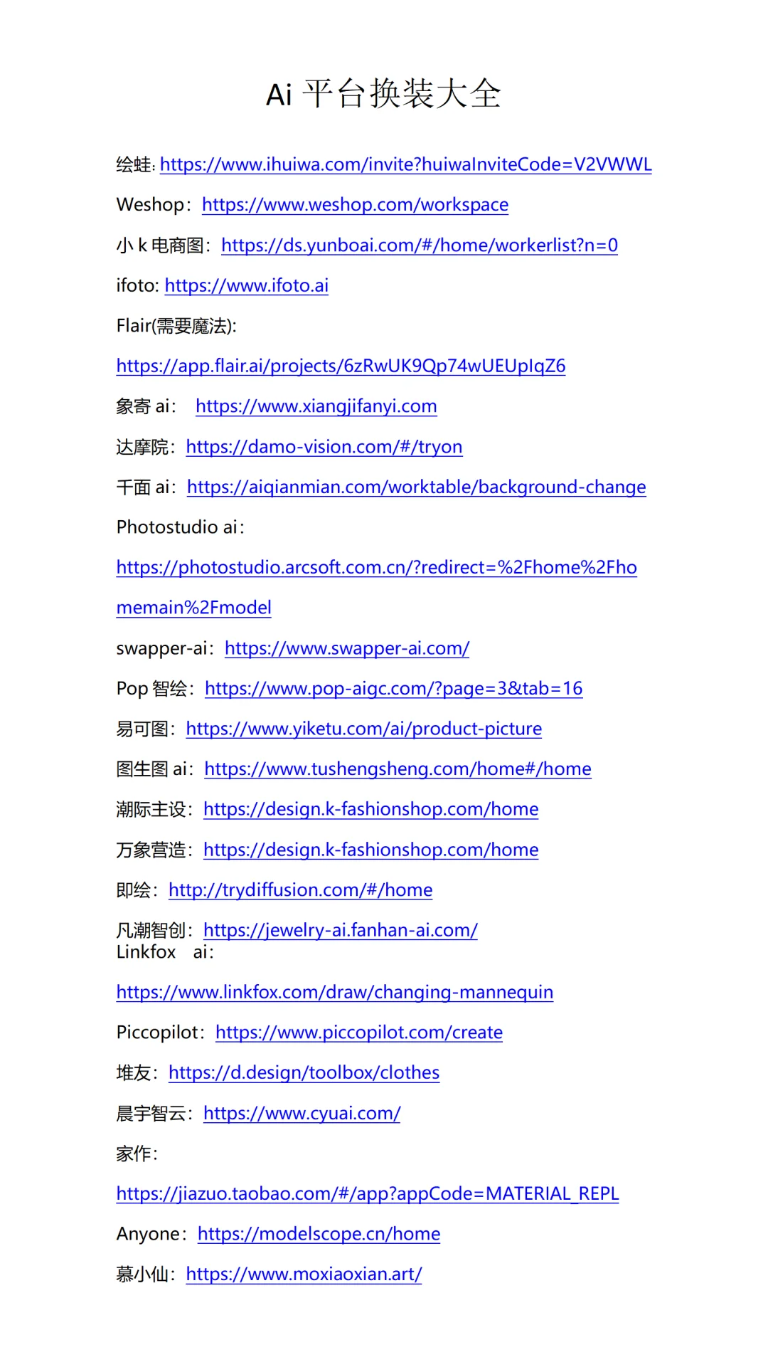 Ai换装平台大全