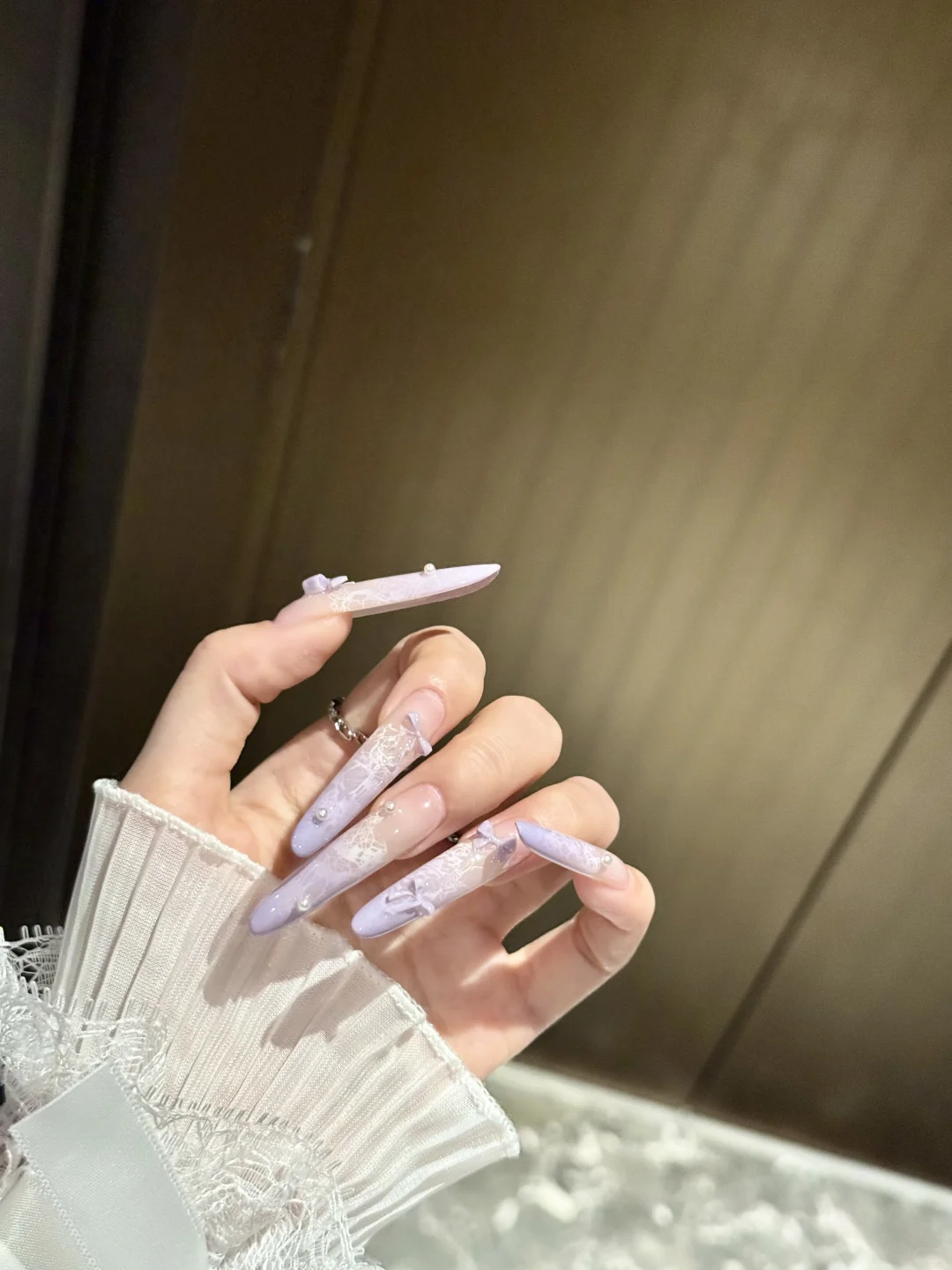 杭州美甲｜纯欲蕾丝紫色蝴蝶结🤍✨
