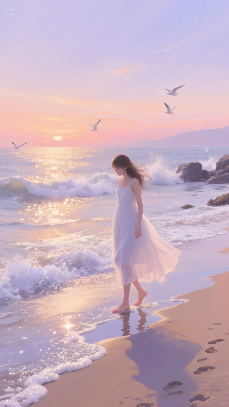 海边散步唯美