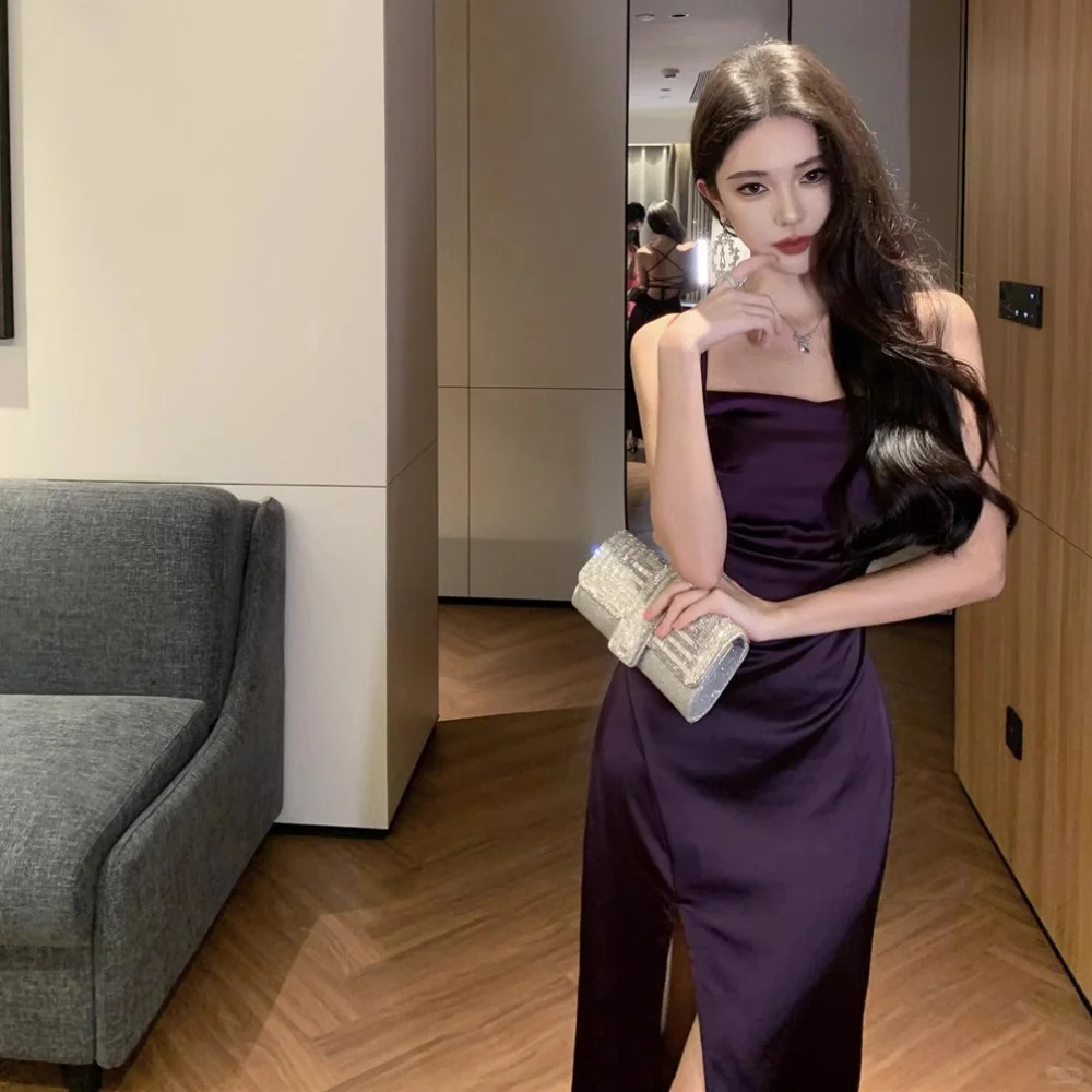 紫色御姐气场👗纯欲露背裙