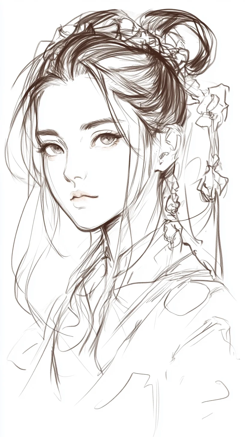 侧脸美女绘画，一起感受黑白世界的速写魅力