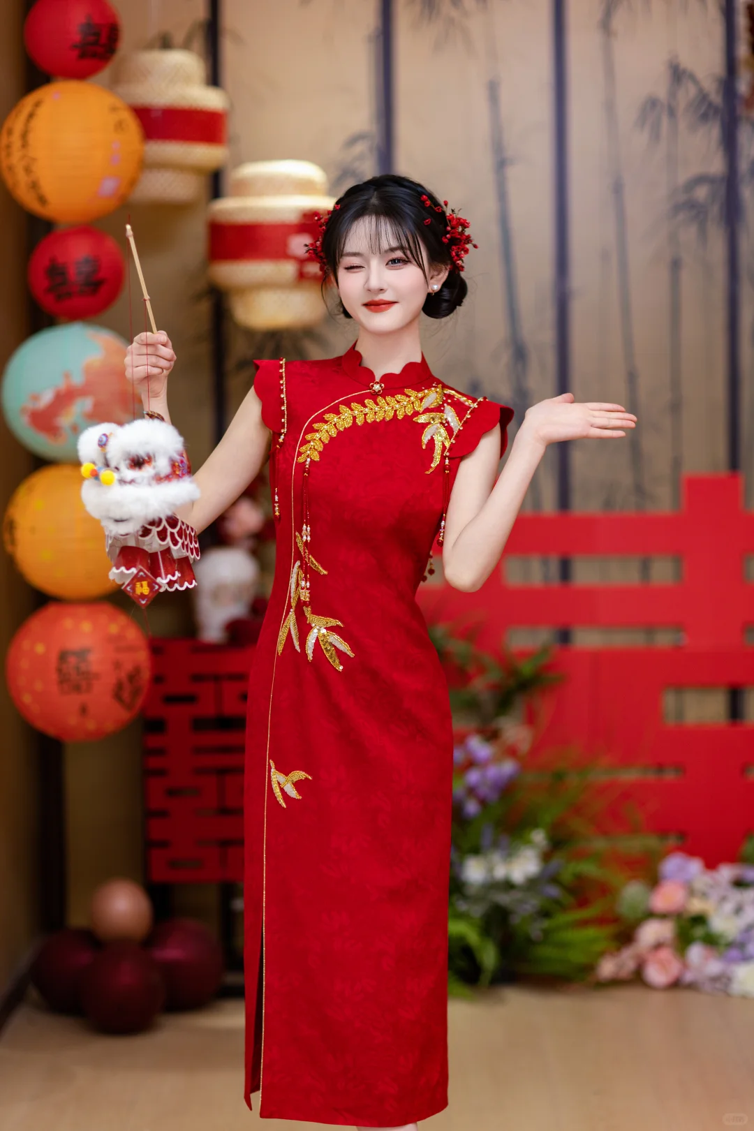 我承认有点心动！！红色订婚旗袍好温柔✨