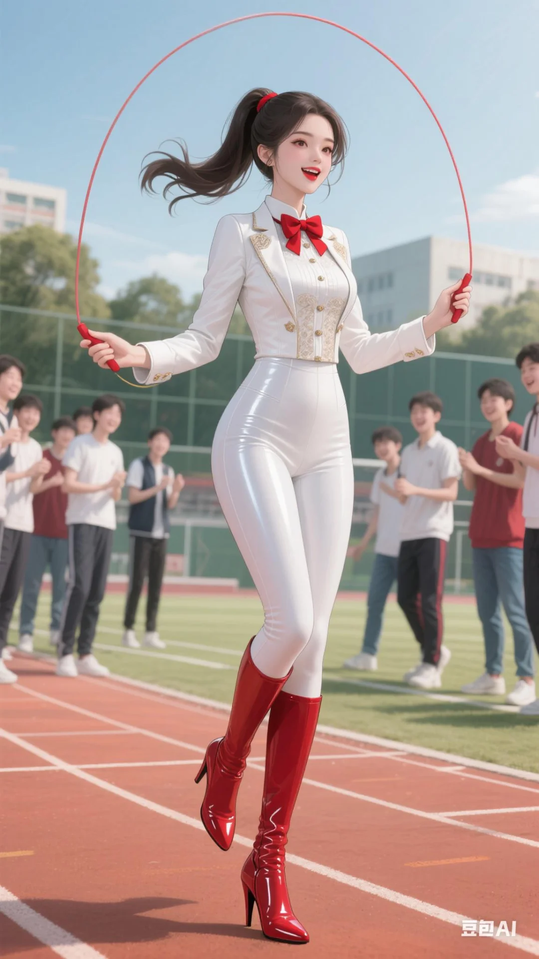 壁纸分享：课间活动上正在跳绳的女教师