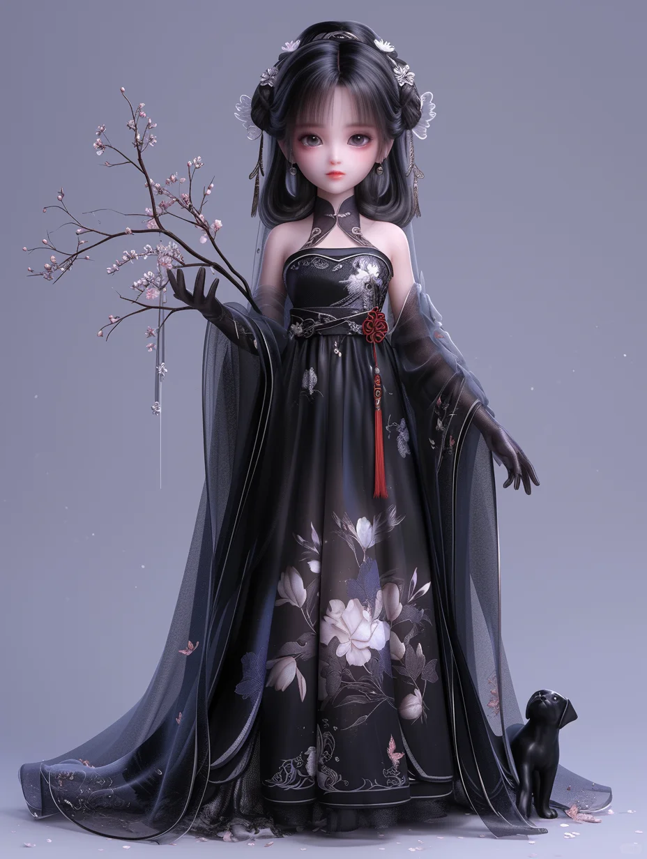 《夜幕下的甜美：黑旗袍女孩的别样风情》