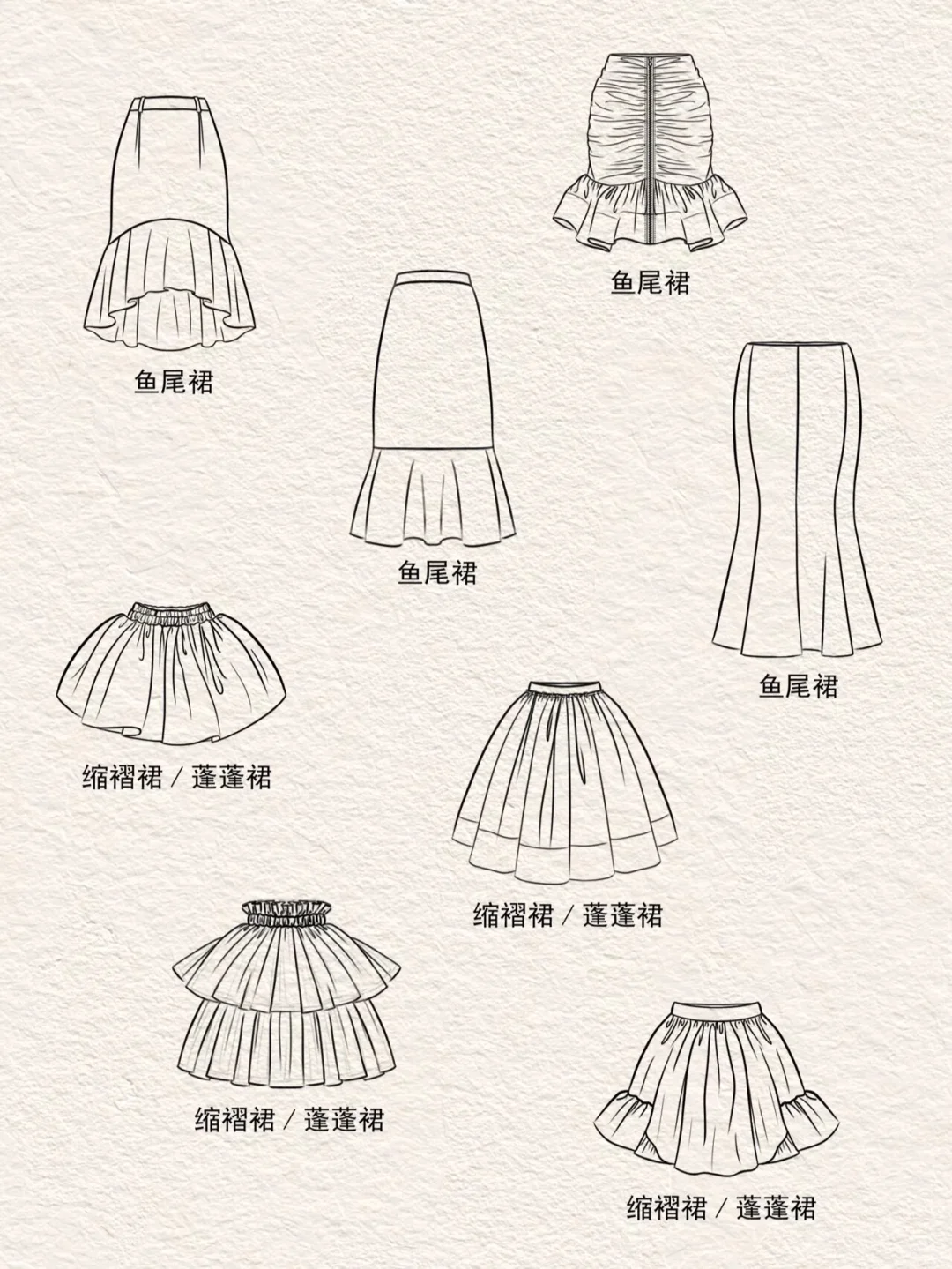 【绘画素材】服装设计常用半身裙参考素材