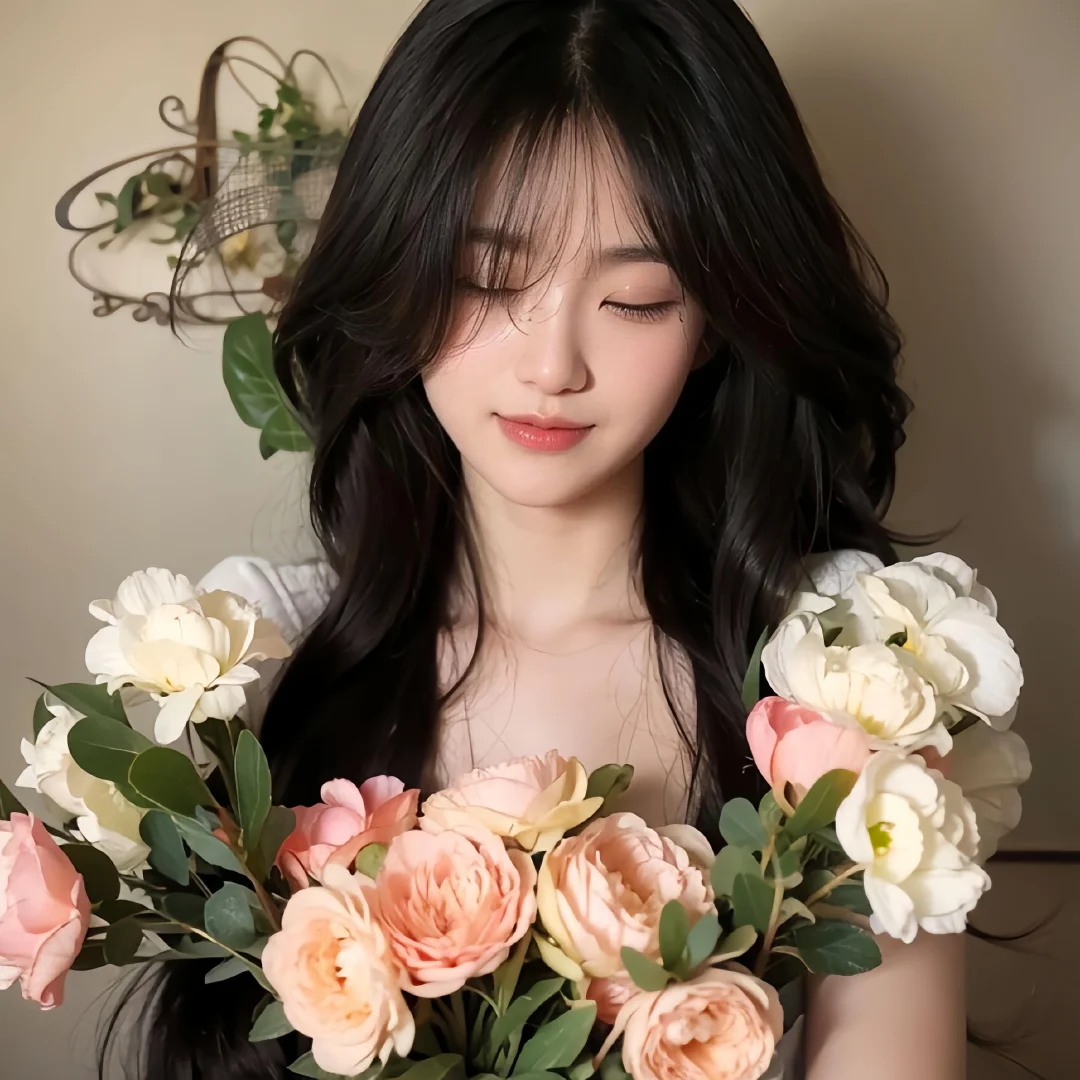 手捧鲜花 笑容如花｜治愈女头