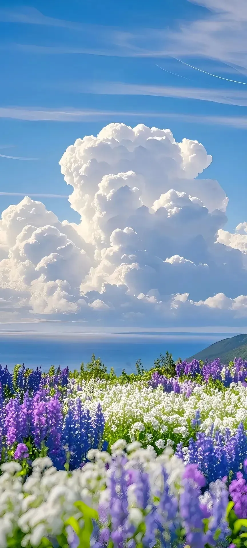 鲜花盛开，绿色风景，蓝天白云︱清新壁纸