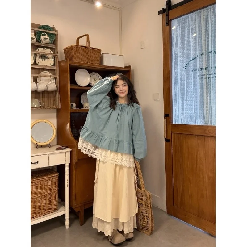 大码盐系穿搭套装女夏季甜美蕾丝衬衫胖MM
