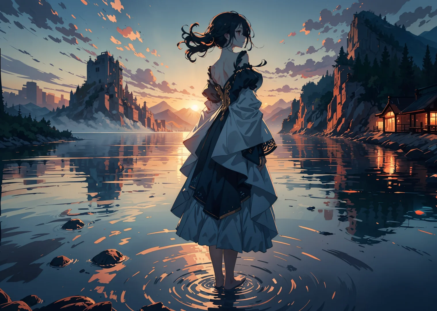 岸边黄昏