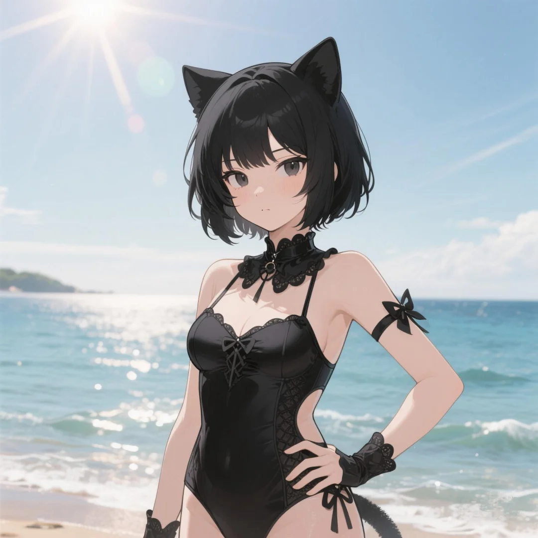 海边遇到的傲娇系猫娘｜二次元头像壁纸
