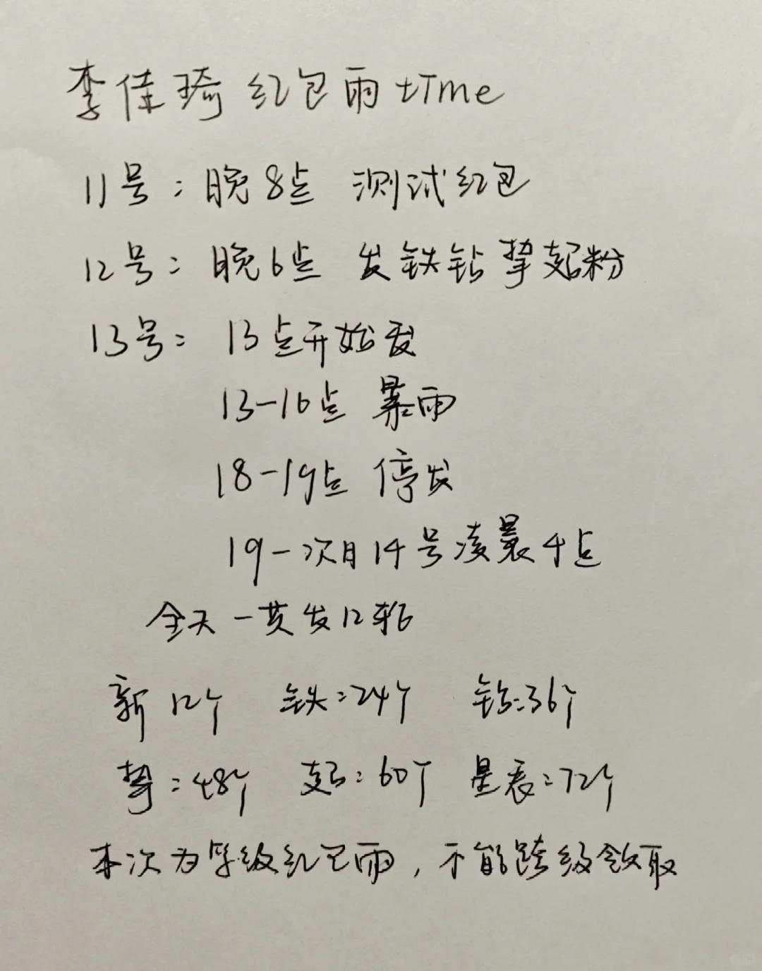 ➕7红包雨时间线最新出炉