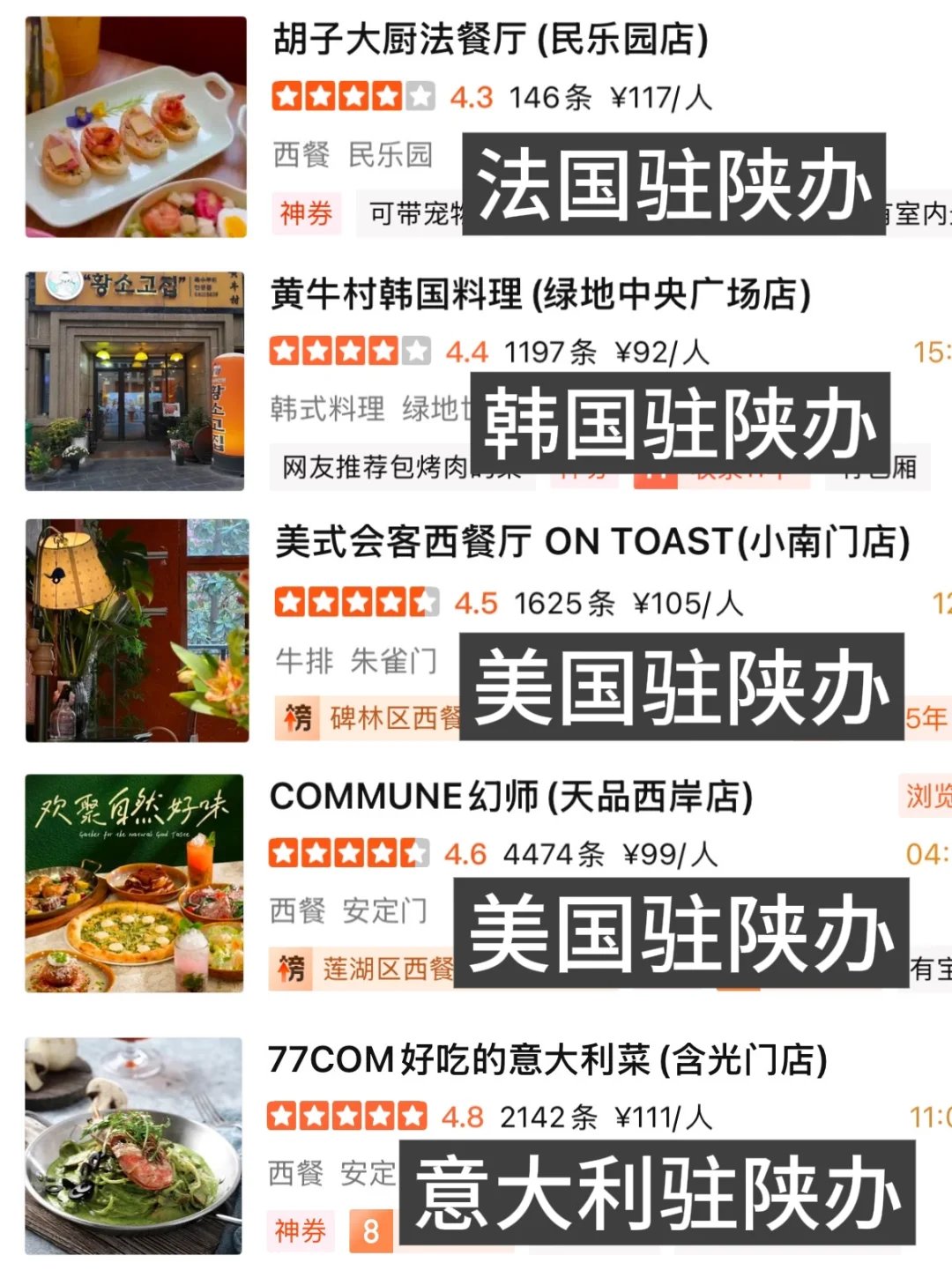 这才是西安真正外国菜必吃榜！！！（驻陕办20家