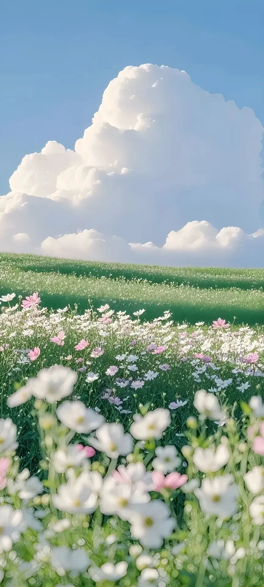 鲜花盛开，绿色风景，蓝天白云︱清新壁纸