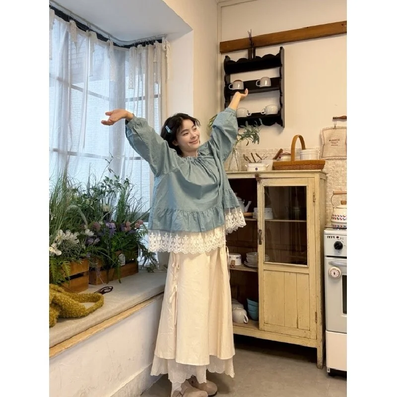 大码盐系穿搭套装女夏季甜美蕾丝衬衫胖MM