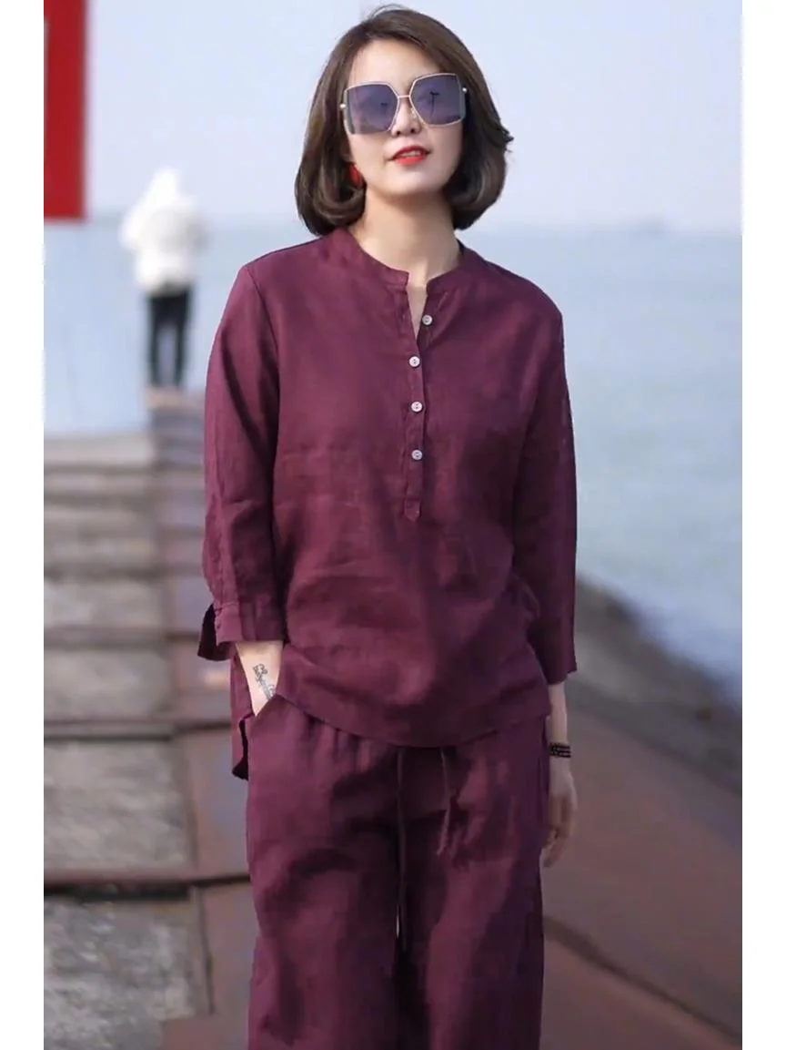 复古文艺亚麻套装女2025夏季新款高端时