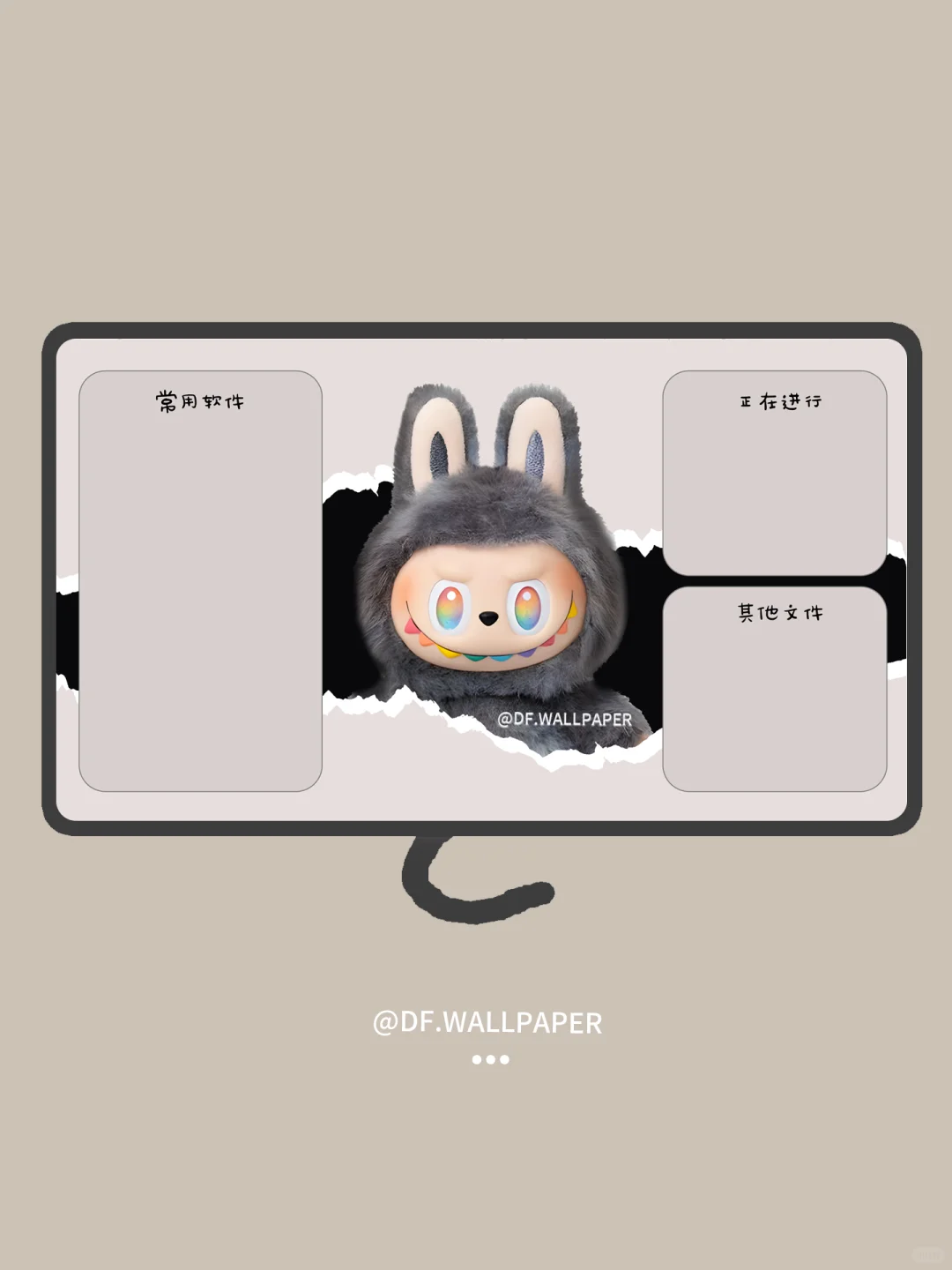 电脑壁纸｜labubu冲出屏幕｜INS风卡通壁纸