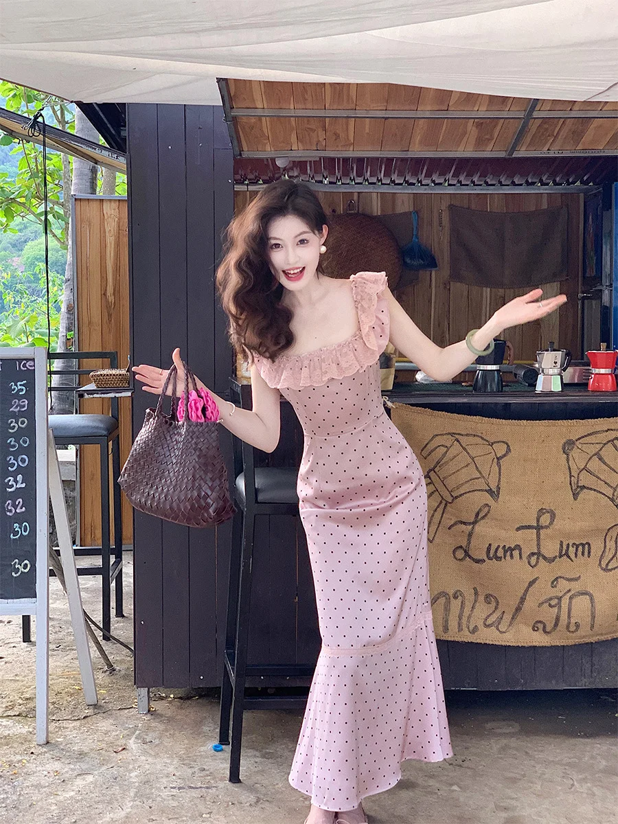 👗夏日必备！法式浪漫波点缎面裙