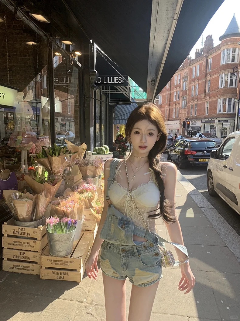 👖英区新款牛仔背带短裤💫