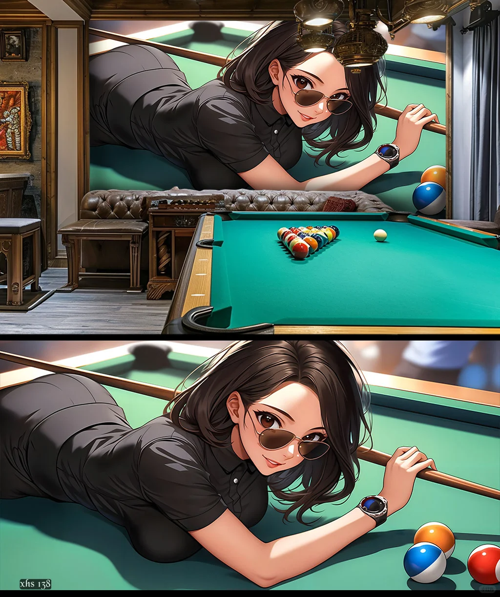 高清动漫美女台球系列壁画灯箱背景墙设计。