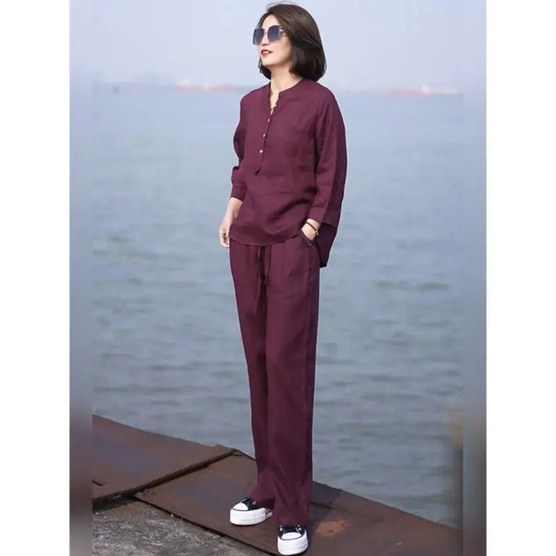 复古文艺亚麻套装女2025夏季新款高端时