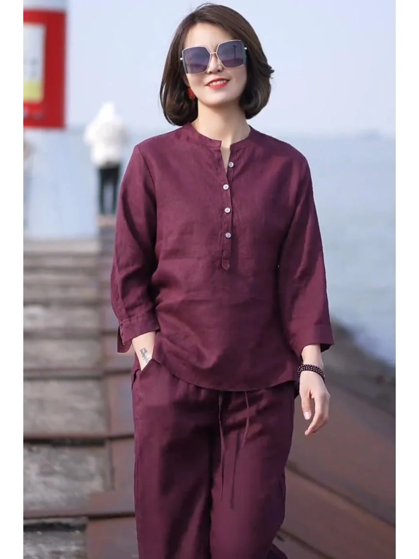 复古文艺亚麻套装女2025夏季新款高端时